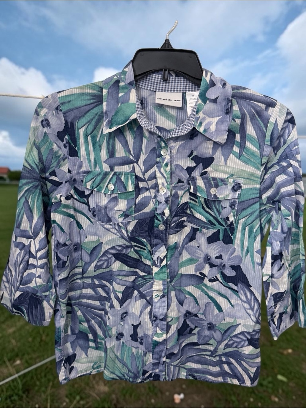 Alfred Dunner Green and Blue Tropical Print Button-Down Shirt